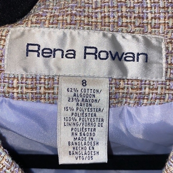 Rena Rowan Tweed Blazer Jacket Lavender Beige at the waist Fringe Edged size 8 - Picture 8 of 17